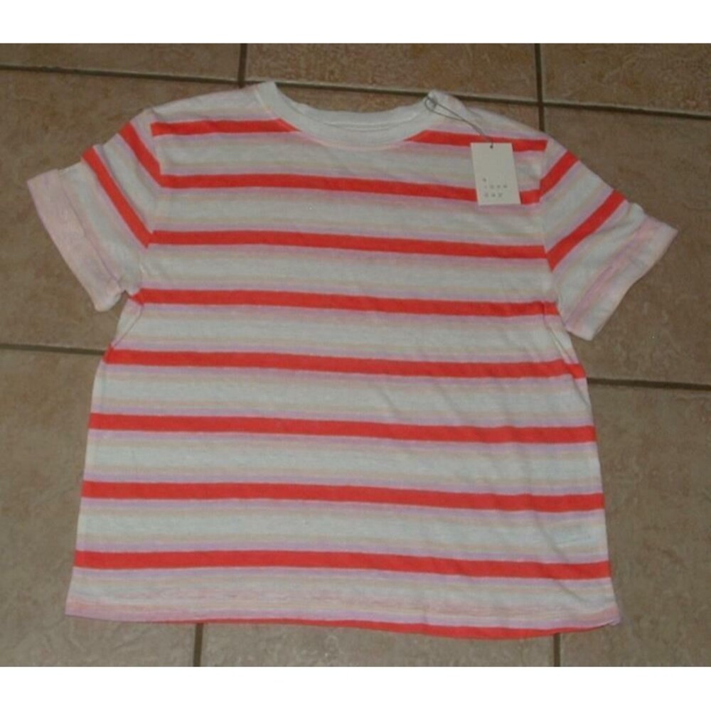 NWT NEW Coral Striped Sz Medium Casual Wear Stretchy Linen Blend Shirt A NEW DAY